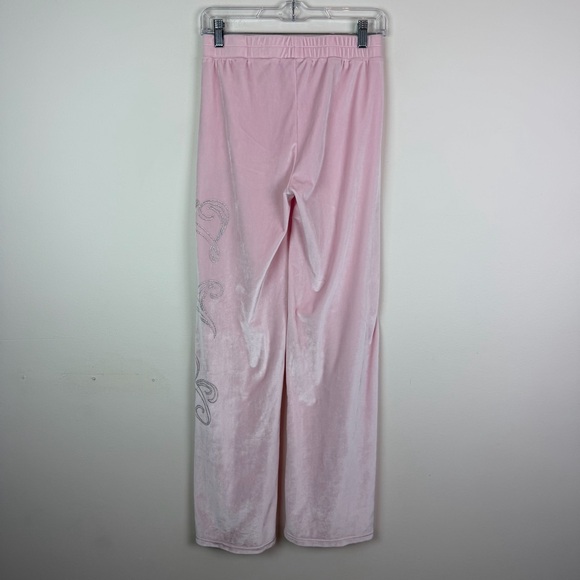 I.AM.GIA Daria Velour Rhinestone Logo Track Pants in Baby Pink Size S - Picture 8 of 10